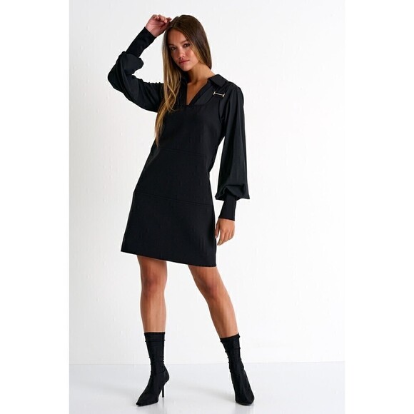 Dresses & Skirts - Shan Sofia Sheath Mini Dress Square Neck Anthracite Black 3D Jersey NWT Size 10